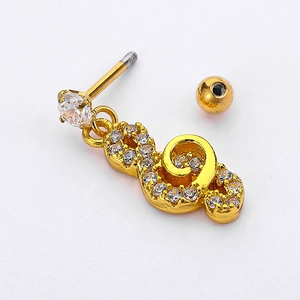 Goldener Musiknoten-Ohrknorpelstecker mit Zirkonia-Pavé und Schraubverschluss-Kugel