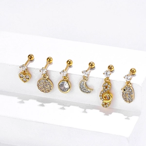 6-teiliges goldenes Edelstahl-Knorpel-Ohrring-Set mit Herz-, Mond- und Eulenformen