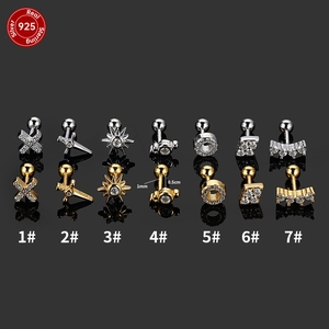 Boucles d'Oreilles Clous en Argent Sterling 925 pour Cartilage Femmes Hommes Strass Fermoir à Vis Piercing Bijoux Croix Étoile Poignard