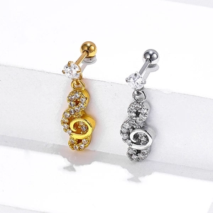 Funkelnde Notenschlüssel-Ohrstecker aus Edelstahl mit Zirkonia in Gold und Silber