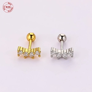 Clous d'oreilles incurvés en argent sterling S925 avec zircons et fermoir à vis