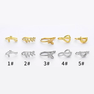U-shaped non-pierced nose ring set with cubic zirconia in gold and silver finish