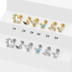 Set di piercing labret in acciaio 316L con zirconi e opale a forma di farfalla e corona