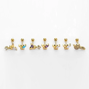 7-piece gold stainless steel butterfly and snake stud earring set with zircons and opal stones