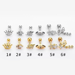 Lot de 12 boucles d'oreilles cartilage en acier inoxydable doré et argenté avec zircon