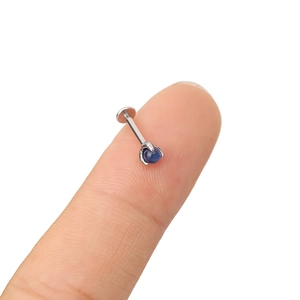 316L stainless steel labret stud with blue cat-eye opal bead and eagle claw setting