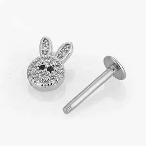 316L stainless steel bunny labret stud with pavé cubic zirconia for ear piercings