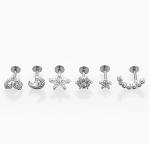 Lot de piercings labret en acier 316L avec oxydes de zirconium en forme de coeur et lune