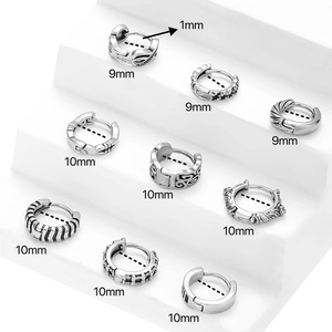 Orecchini a cerchio vintage in acciaio inossidabile con 9 motivi geometrici in argento retrò