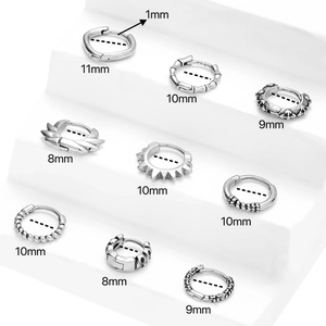 Gothic punk titanium steel hoop earrings set in vintage silver with multi-size inner diameters