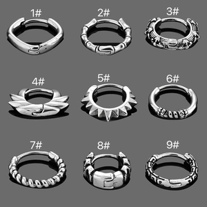 Gothic Punk Stainless Steel Huggie Hoop Earrings For Men Women Hip Hop Retro Silver Skull Feather Spike Piercing Ear Jewelry