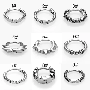 Gothic punk titanium steel hoop earrings set with diverse vintage engraved designs