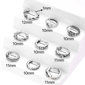 Gothic skull and dragon stainless steel hoop earrings set with retro silver finish