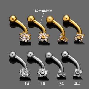 Stainless steel curved barbell piercings with zircon flower and star studs, 1.2x8mm size