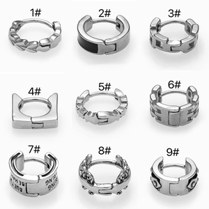 Set of 9 stainless steel hoop earrings for men with vintage industrial designs