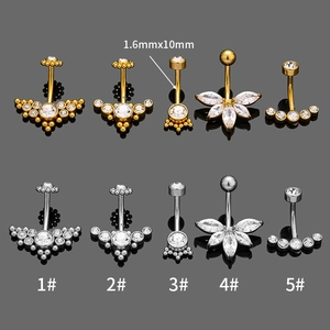 316L stainless steel navel rings with zircon flower clusters in gold and silver finish