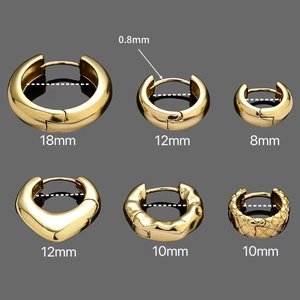 Polished golden copper hoop earrings set in various sizes 8mm to 18mm with sleek finish