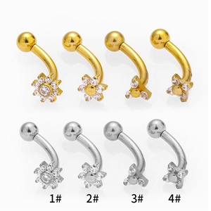 316L Stainless Steel Zirconia Flower Curved Barbell Eyebrow Ring Internal Thread Daith Helix Piercing Unisex Body Jewelry