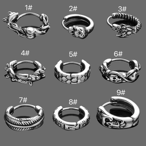 Vintage Gothic Punk Stainless Steel Skull Hoop Earrings For Men Women Distressed Silver Retro Hip Hop Ear Cuffs Jewelry