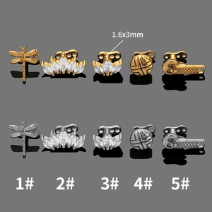 316L stainless steel dermal anchor tops with crown and dragonfly zircon designs 1.6x3mm