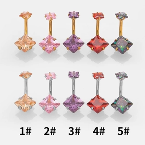 316L Stainless Steel Square Zirconia Belly Button Ring Internal Thread Curved Bar Body Piercing Jewelry For Women