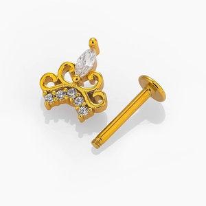 Piercing labbro a corona dorata in acciaio 316L con zirconi per cartilagine orecchio
