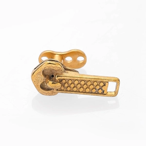 Industrial style zipper pull stud earring in 316L stainless steel with vintage gold finish