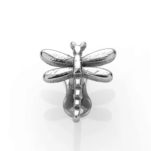 Detailed macro view of dragonfly-shaped 316L stainless steel dermal anchor jewelry head