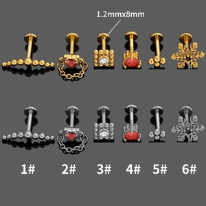 Set de studs labret 16G en acier avec flocon de neige coeur et zircons en doré et argenté