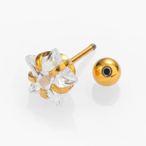316L stainless steel pentagram zircon tragus stud with golden screw ball back