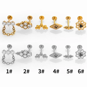 Set de piercings labret de acero 316L con circonitas y diseños de bola en oro y plata fina