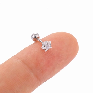 Detailed close-up of a 316L steel star cartilage stud with clear cubic zirconia stone