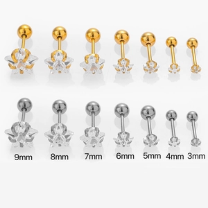 Stainless Steel Star Rhinestone Stud Earrings Star Shaped Ear Bone Nail Threaded Ball Back Piercing Jewelry For Men Women