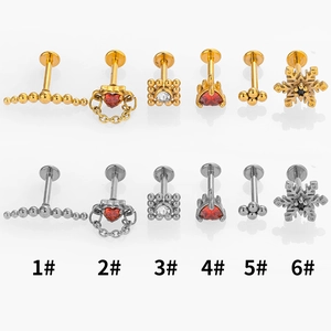 Ensemble de piercings lèvre en acier inoxydable doré et argenté avec zircon et cœur