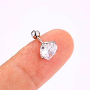 Minimalist 316L stainless steel heart-shaped zircon stud earring with ball back closure
