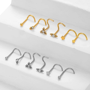 Detailed set of sunflower nose studs in gold and silver finish with zircon inlays