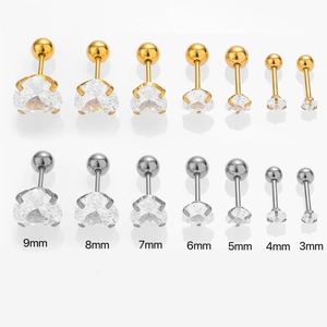 Minimalist 316L Stainless Steel Heart Zirconia Stud Earrings For Women Men Internal Thread Ball Back Ear Bone Stud Jewelry