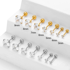 Surgical steel 4-prong zircon stud earrings set with heart-cut stones and ball back