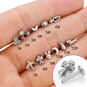 Piercing Χείλους από Ανοξείδωτο Ατσάλι 316L Σκουλαρίκι Χόνδρου Αεροπλάνο Κουνέλι Λουλούδι Σταυρός Αστέρι Φεγγάρι Unisex