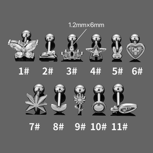 Set of 11 assorted 316L stainless steel stud earrings with star and animal designs