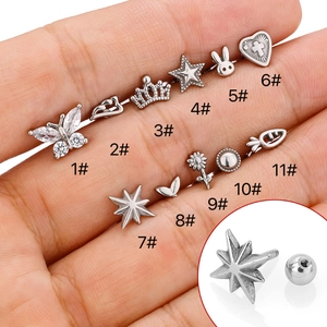 316L Stainless Steel Eight-Pointed Star Heart Flower Stud Earrings Screw Back Barbell Ear Bone Piercing Jewelry For Unisex