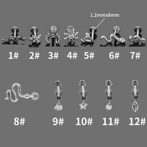 Set de piercings labret de acero 316L con colgantes de cristal en 12 formas variadas