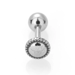 Macro detail of silver starburst flower earring with milgrain edge and screw back ball
