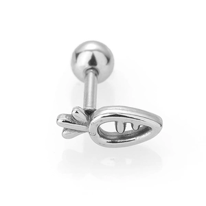 Macro view of silver carrot shape hollow earring stud with secure screw back design