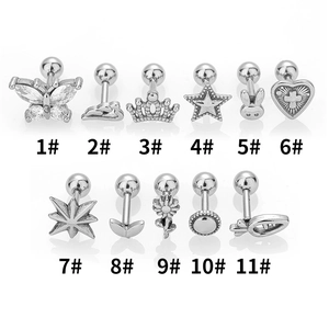 Collection of 316L stainless steel stud earrings featuring star and flower designs