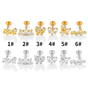 Lot de clous d'oreilles en acier inoxydable 316L avec breloques en zircone