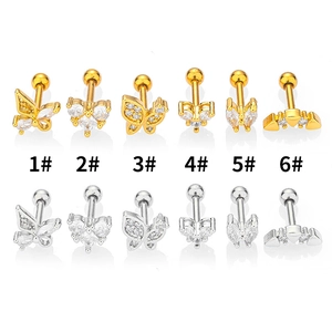 Clous d'oreilles minimalistes en acier inoxydable avec zircons en or et argent