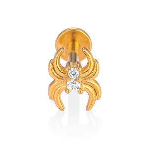 316L stainless steel gold spider labret stud with sparkling white zircon crystals