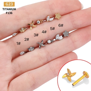 G23 Titanium Labret Stud Internal Thread F136 Piercing Jewelry Marquise Zircon Ear Cartilage Stud Lip Ring For Unisex