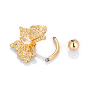 Bauchnabelpiercing aus 316L Edelstahl mit goldenem Schmetterlingsanhänger und Zirkonia Steinen